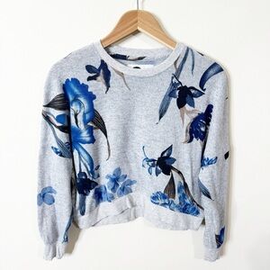 Zyia Gray Blue Floral Crop Sweatshirt Size XS